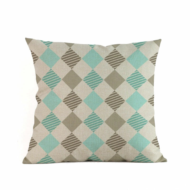 Sea Green & Stone Checkered Throw Pillows