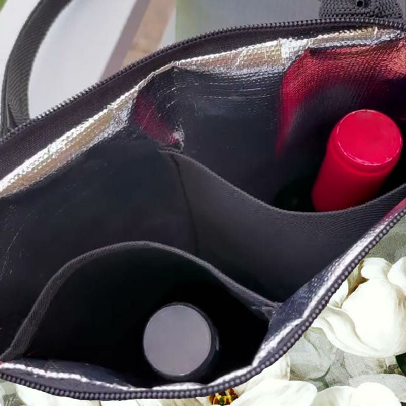 2-bottle size Peonies wine cooler bag inside