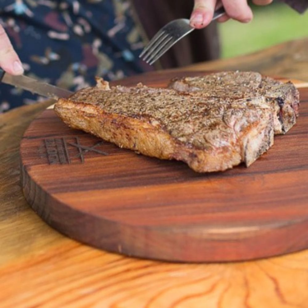 Thick Round Chopping Block with steak