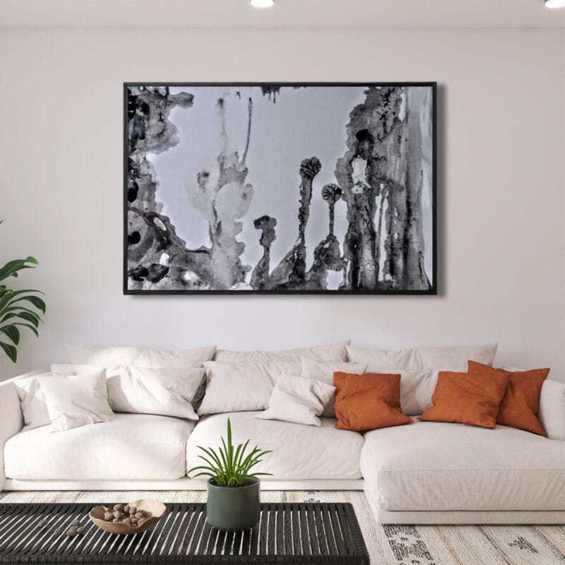 Afterlife Stretched Canvas Print by Marelize in Black Frame on Living Room Wall