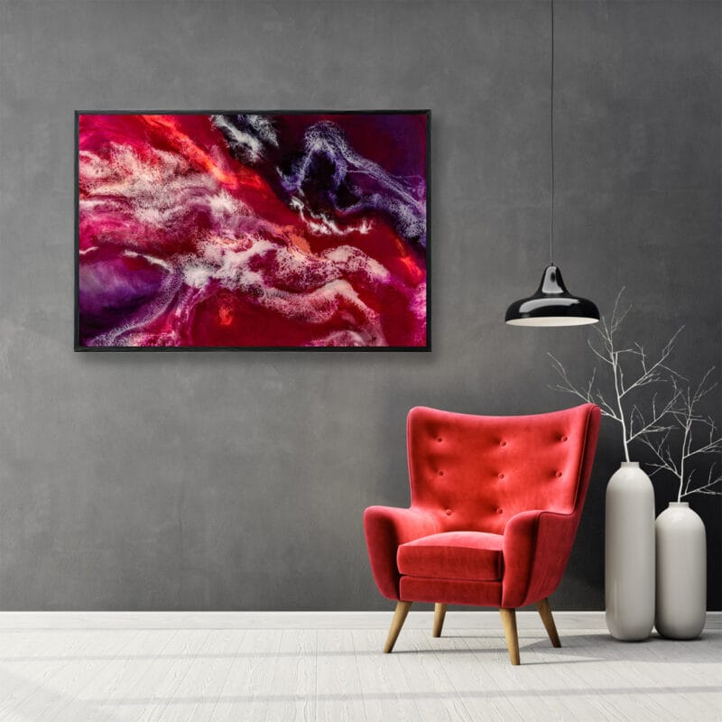 Study of a Pomegranate Stretched Canvas Print by Marelize in Black Frame on Office Wall