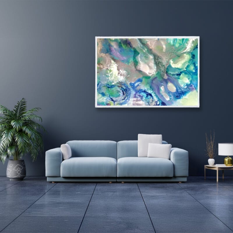 Cool California Stretched Canvas Print by Marelize in White Frame on Dark Lobby Wall