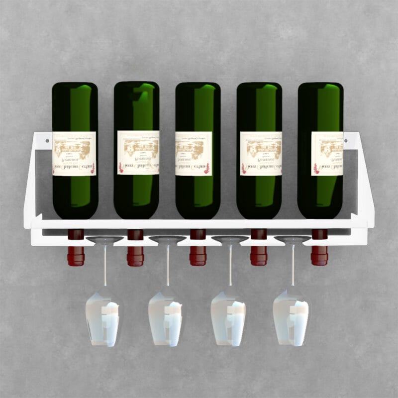 WhiteCombo Wine Rack 5 bottles 4 glasses