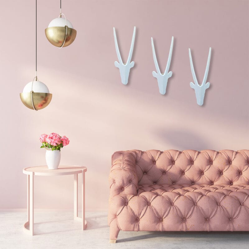 White Wooden Antelope Heads Wall Art