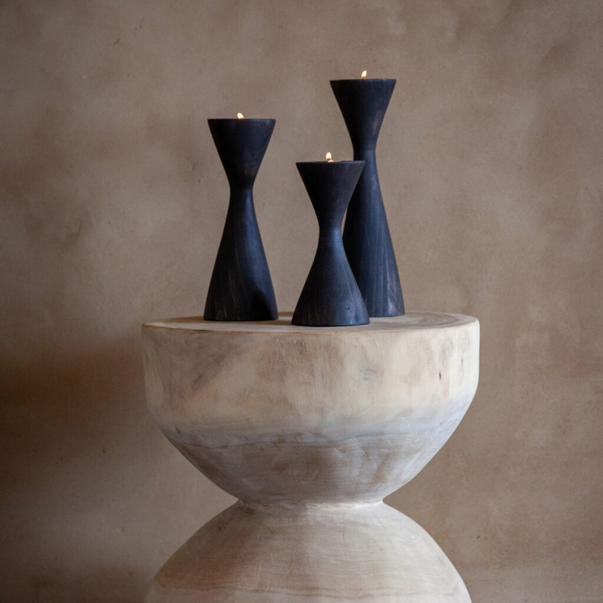 Geo Tealight Candle Holders on wooden side table