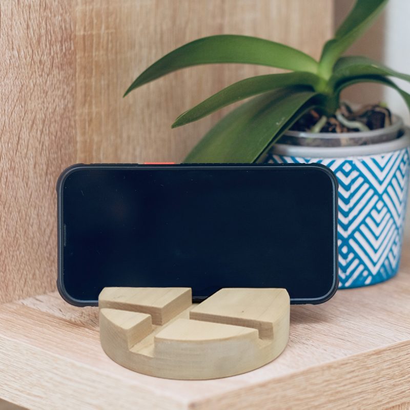 Geometric Wooden Phone Stand lifestyle