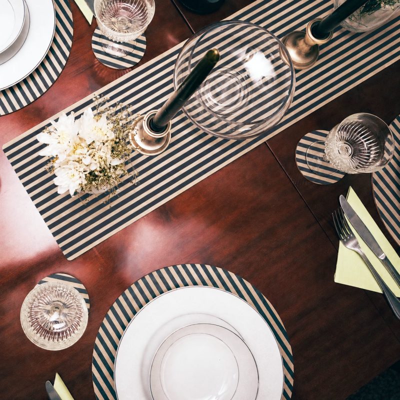 Lines Black Wooden Table Runner in Table Setting
