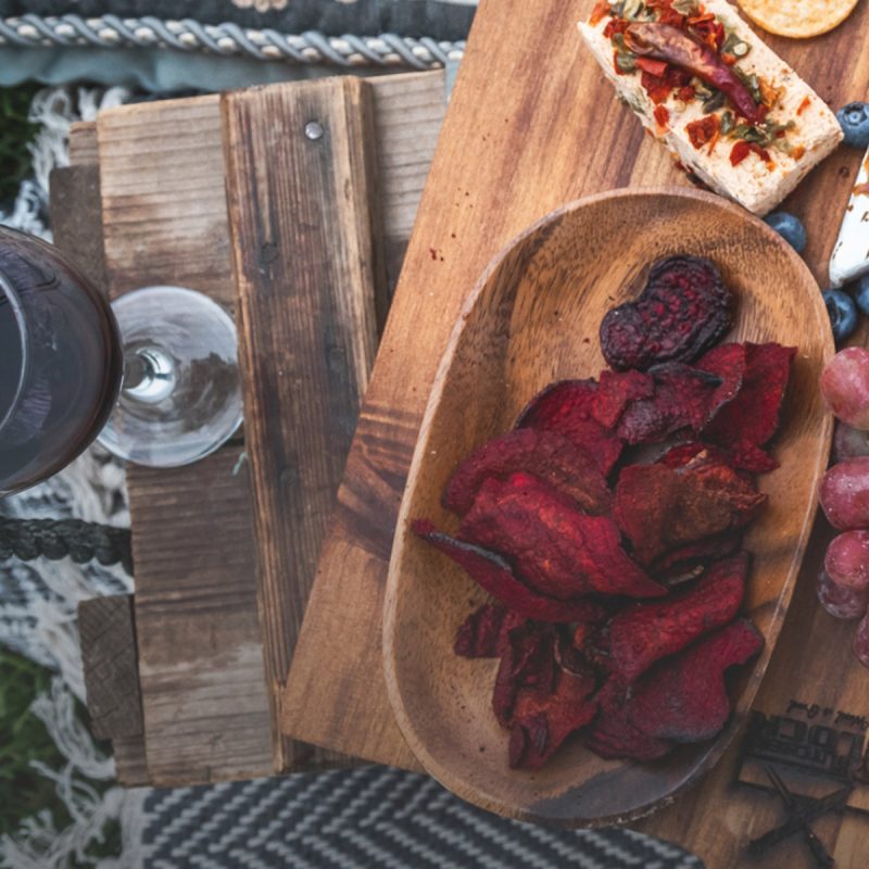 Phat Rounded Wooden Trays used for serving chips at braai